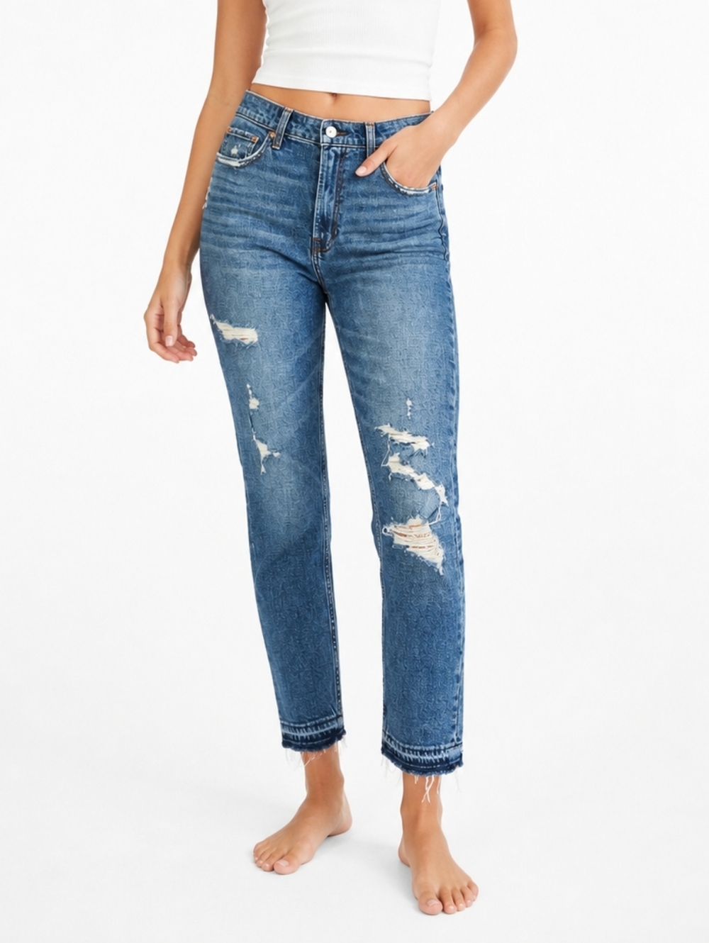 Abercombie & Fitch Simone High Rise Slim Jeans Size 27 Distressed Raw Hem